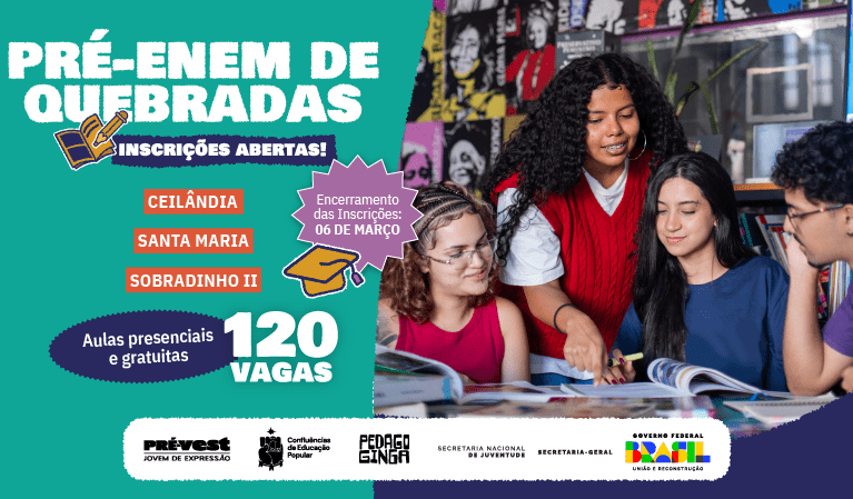 Pré-Enem de Quebradas abre inscrições para jovens da periferia com aulas gratuitas em quatro regiões do DF
